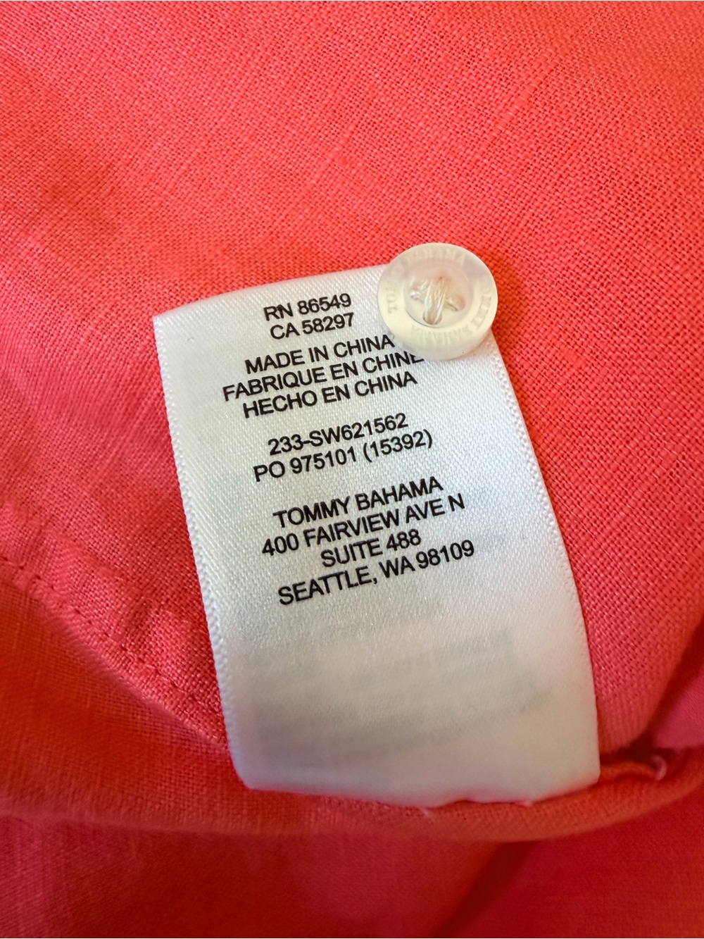 Tommy Bahama Coral Sleeveless Linen Shirt Dress with Self-Tie Waist | M - Picture 7 of 7